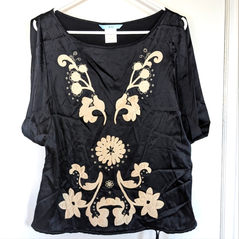 Marciano Black and Cream Floral Top